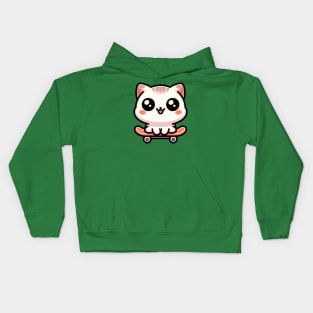 Kawaii Cat on a Skateboard Kids Hoodie